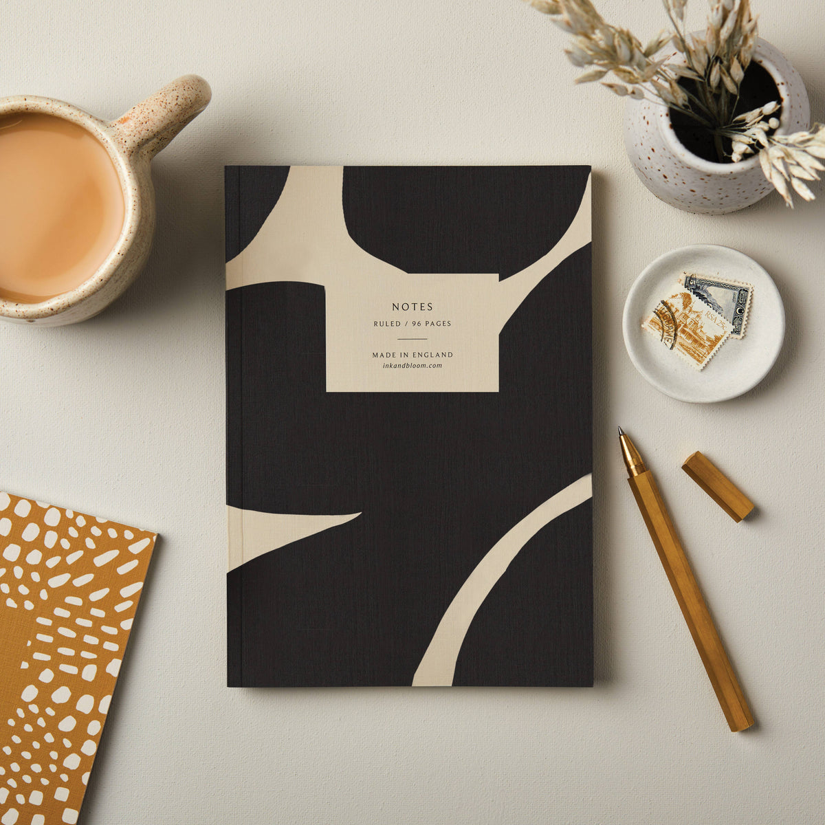 A5 Ruled Notebook in Abstract Black & Cream | Ink & Bloom