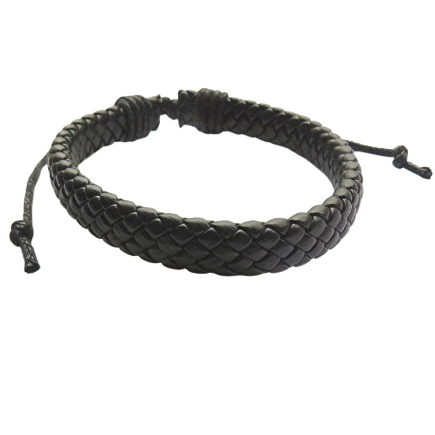 Men's Black Leather Weave Bracelet | Aye Do Gifts