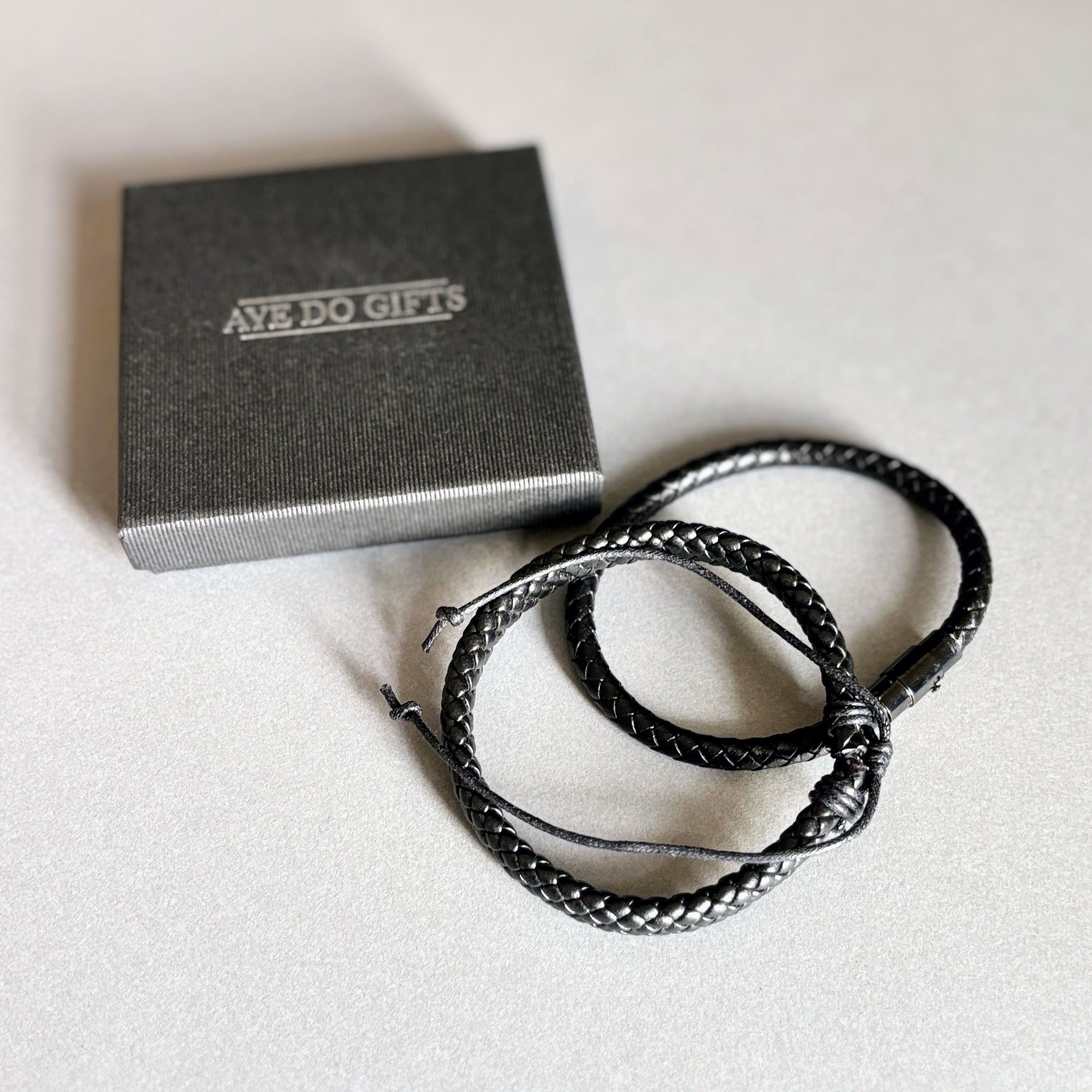 Men's Black Vegan Leather Bracelet Duo Set