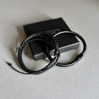 Men's Black Vegan Leather Bracelet Duo Set