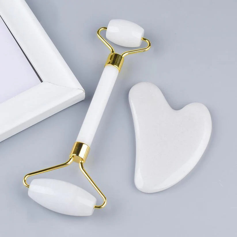 White Jade Roller & Gua Sha Set | Crystolver