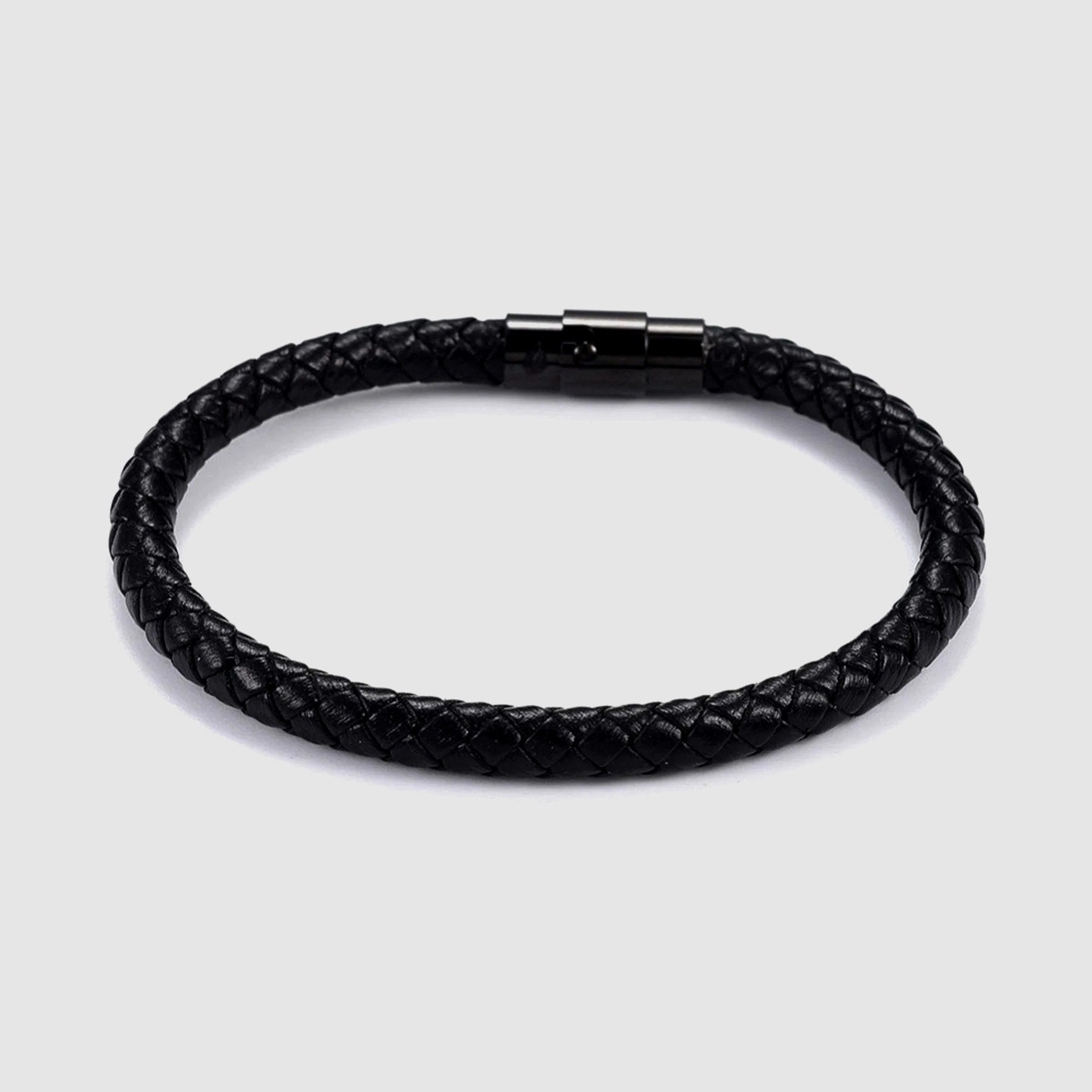 Men's Sleek Black Leather Rope Bracelet | Aye Do Gifts