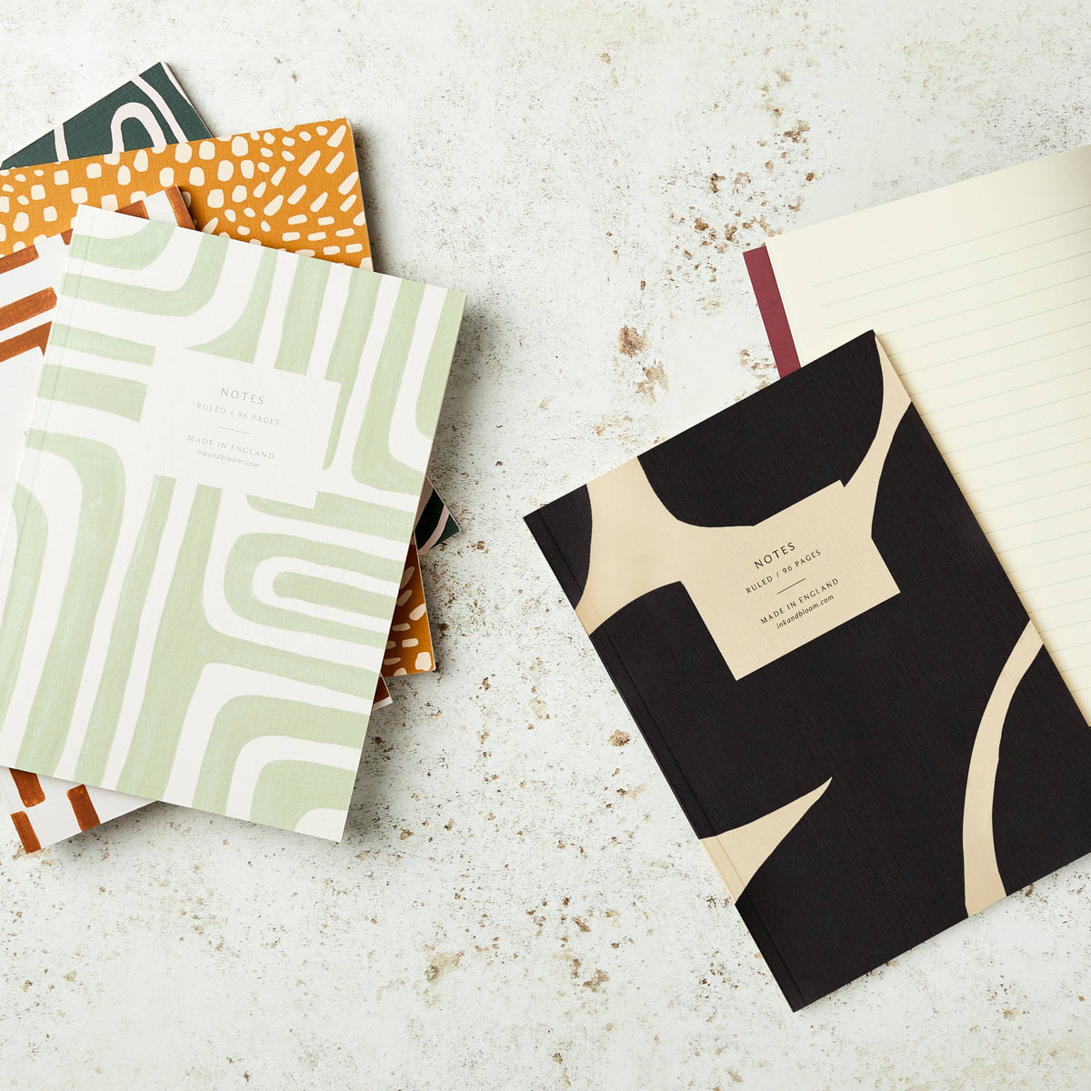 A5 Ruled Notebook in Green Abstract Squiggle | Ink & Bloom